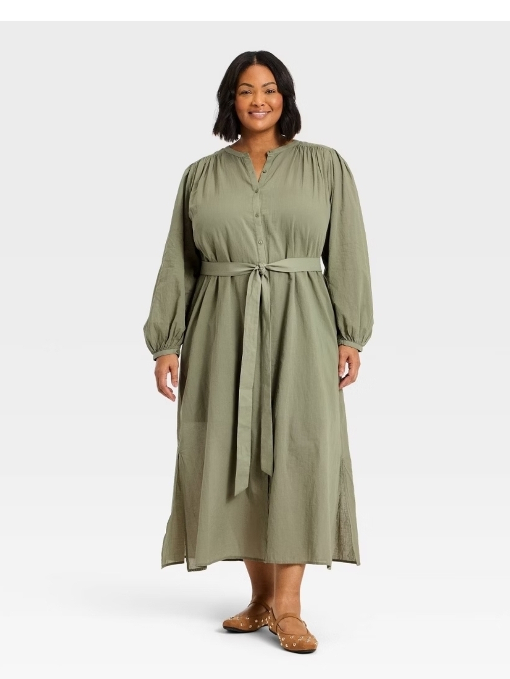 Universal Thread Women's Flounce Long Sleeve Collared Neck Maxi Shirtdress L